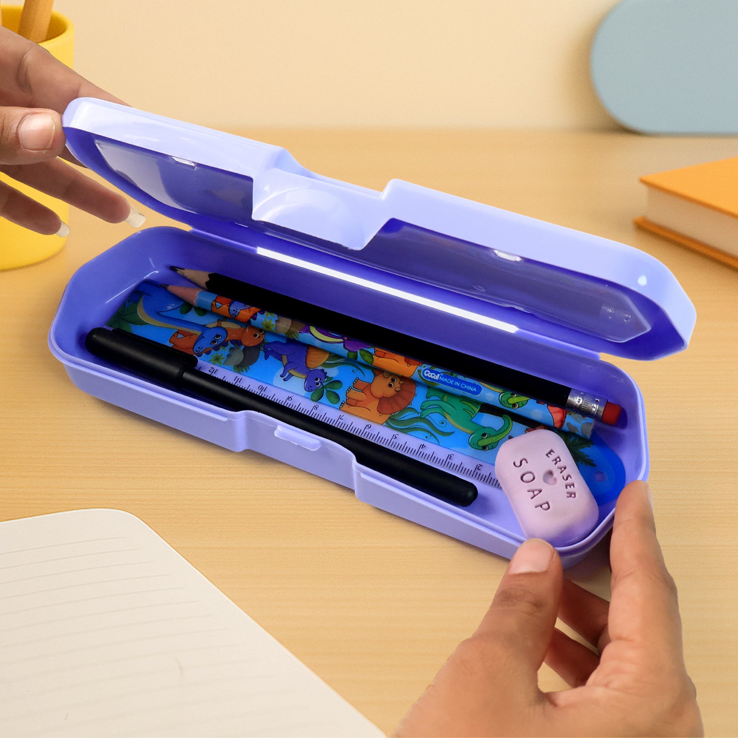 Cartoon Character Printed Plastic Pencil Box With Built-in Maze Puzzle Game (1 Pc) Cartoon Character Printed Plastic Pencil Box With Built-in Maze Puzzle Game (1 Pc)